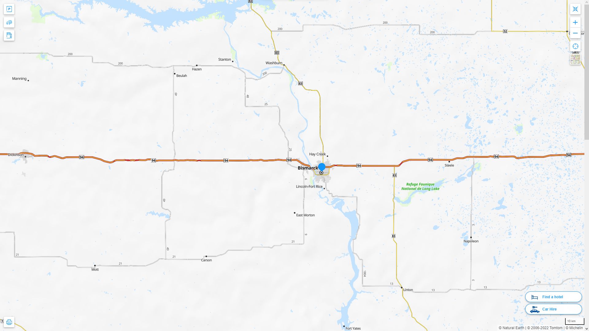 Bismarck North Dakota Highway and Road Map